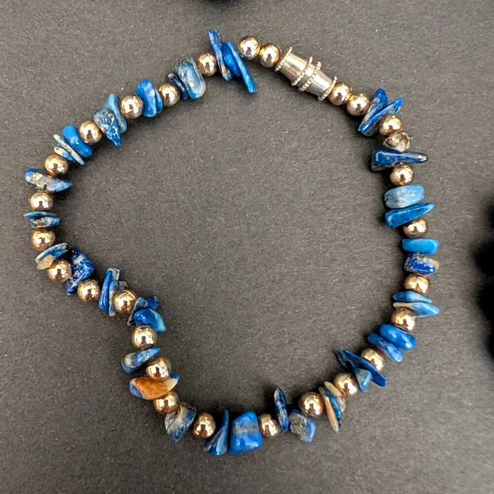 5 shades of blue layering beaded bracelets